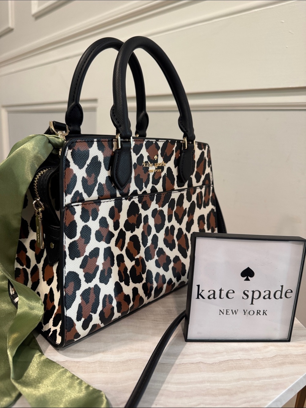 kate spade Bag Small Madison Spotted Animal Black & Brown Leopard Print Satchel